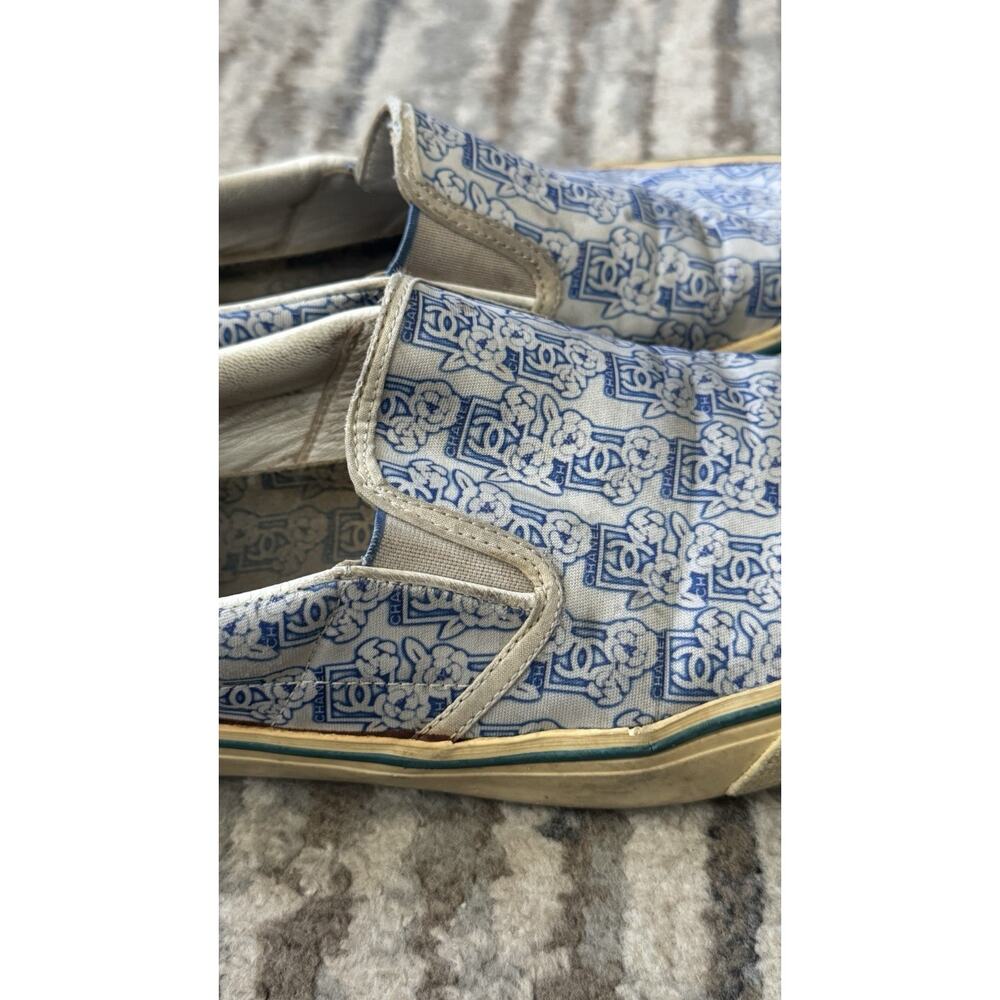 CHANEL slip-on UNIQUE sneakers blue floral Logo print size 39 Distressed - Picture 13 of 14